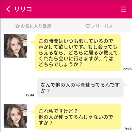 写真を盗用しているサクラとの会話