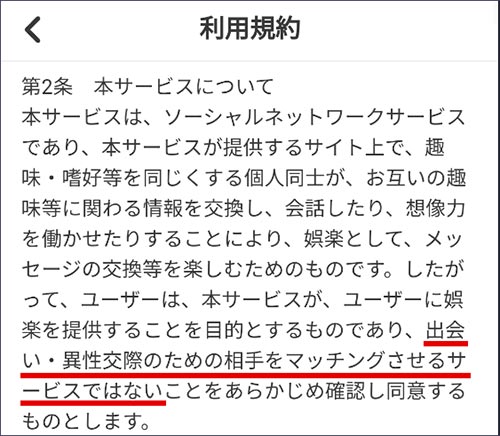 タダフレ規約のサービスについて「出会い・異性交際のためにマッチングさせるサービスではない。」