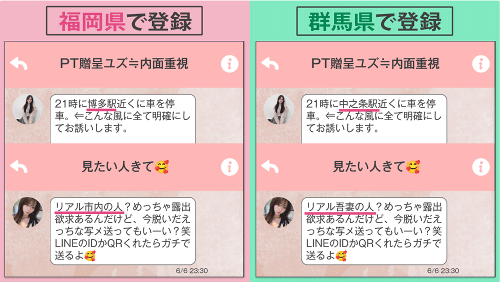 ツナガルのサクラから届くメッセージも二つのアカウントで比較