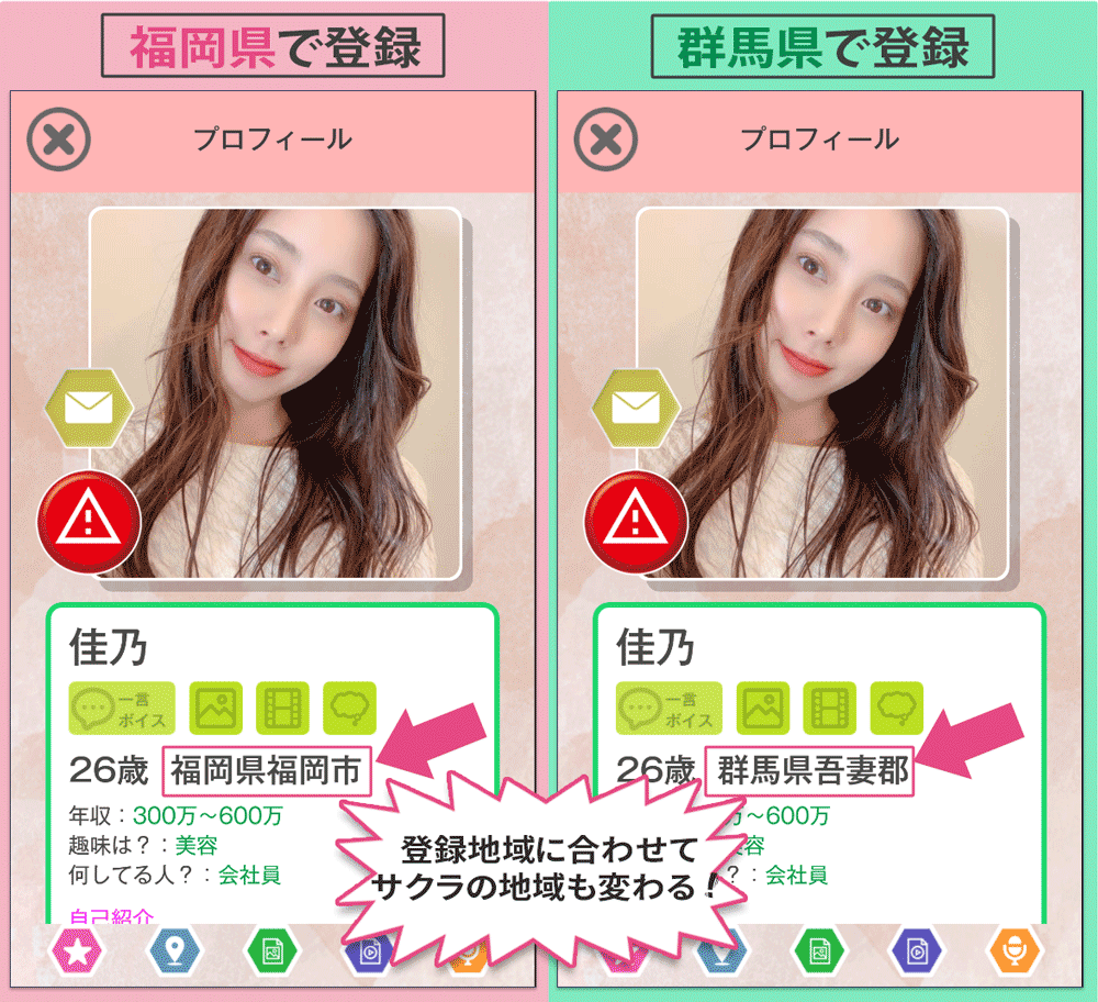 ツナガルのサクラプロフィールを二つのアカウントで比較