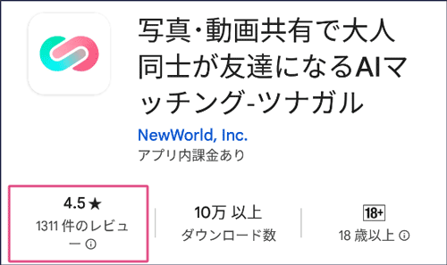ツナガルのGoogleplayの評価とレビューの点数【4.5】