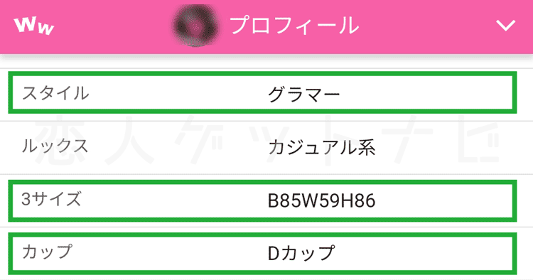 ワクワクメールの「スリーサイズ」「カップ」「スタイル」